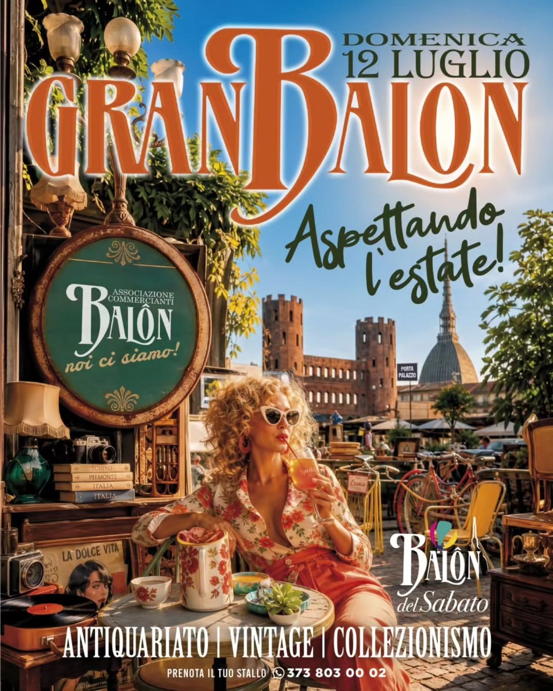 GRAN BALON – DOMENICA 12 LUGLIO 🌞 Aspettando l'estate! Luglio è vicino, le giornate sono lunghe e Borgo Dora si veste della sua luce migliore. C'è un solo posto dove passare questa domenica. Il Gran Balon torna domenica 12 luglio con oltre 300 espositori tra antiquariato, vintage e collezionismo: vinili che profumano di anni '70, oggetti che hanno vissuto più vite della nostra, pezzi unici che aspettano solo di trovare il posto giusto — che sia casa tua. Tra le vie acciottolate di Borgo Dora, l'aria di chi sa che l'estate, quella vera, non va rincorsa ma vissuta. Lentamente. Con il giusto ritmo. 📍 Quartiere Borgo Dora, Torino 📅 Domenica 12 luglio 2026
